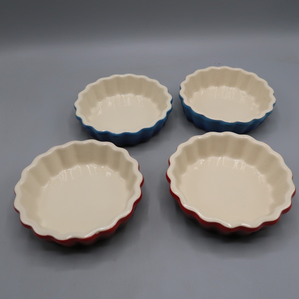 ROCQ Parisian Patisserie 4.5" Individual Tart‎ Pie Flan Dish Red Blue Set of 4